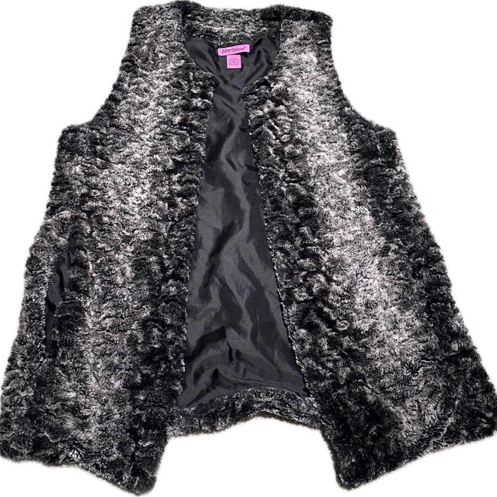 Betsey Johnson Black and Gray Faux Fur Vest